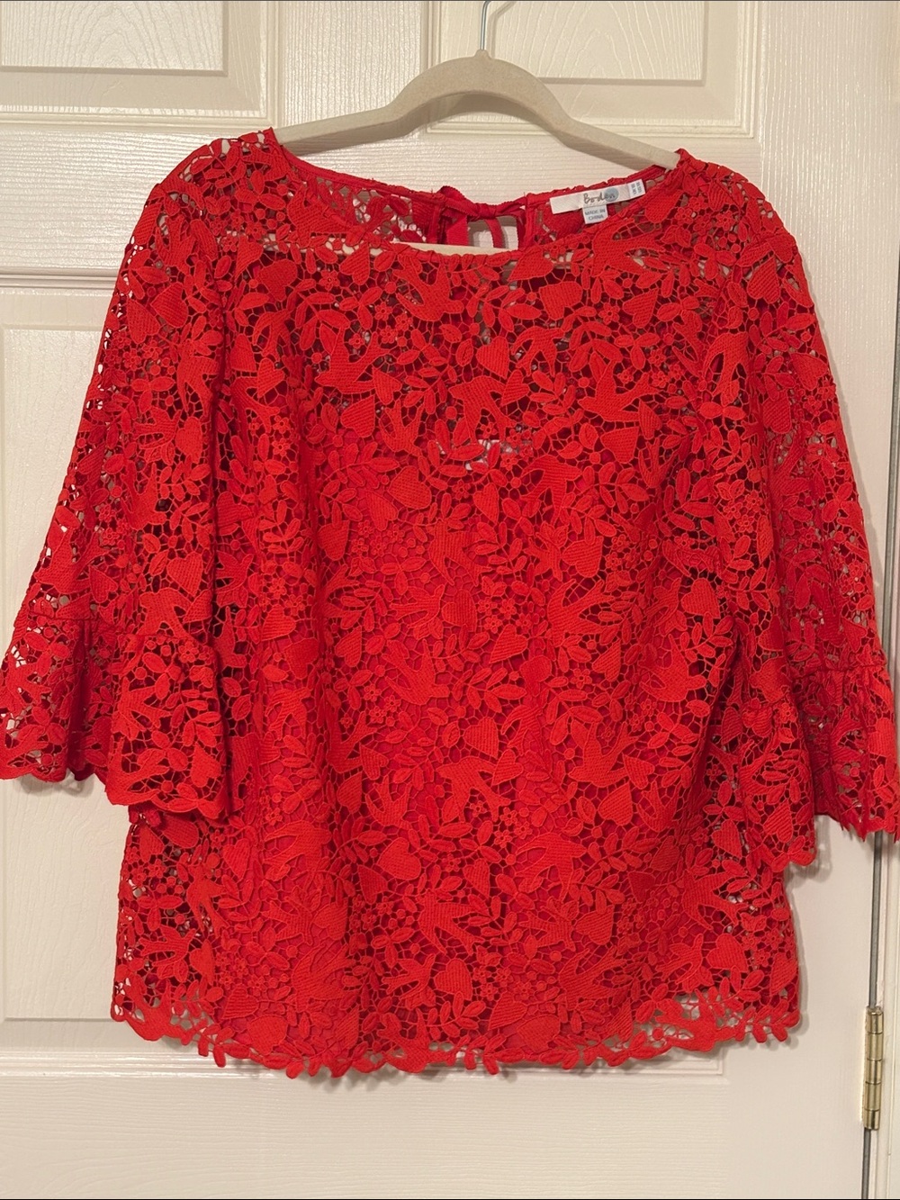 Boden Red Lace Overlay Women's Top